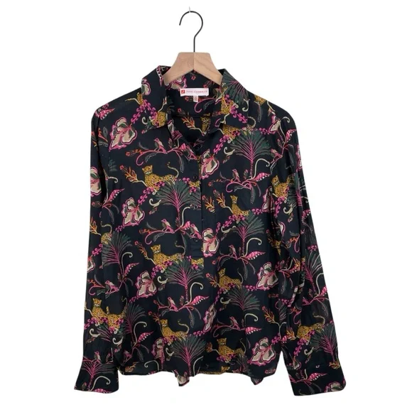Jude Connally Pru Long Sleeve Cotton Top Size Medium Popover Tunic Jaguar Print - Picture 1 of 6